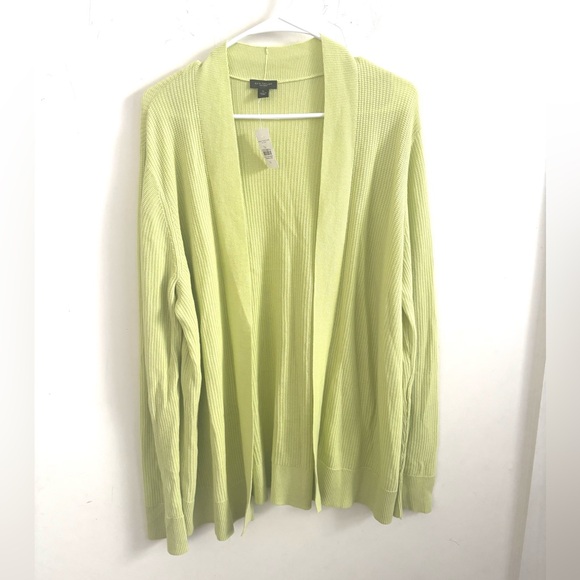 Ann Taylor Lime Green Cardigan Sz XL Open Front Lightweight Knit Fall Layering - Picture 1 of 5